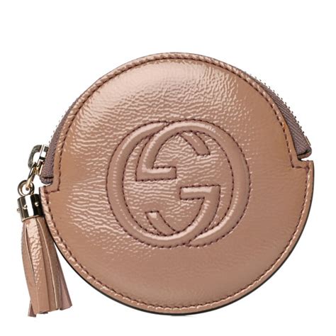 GUCCI Patent Soho Round Coin Purse Dark Cipria